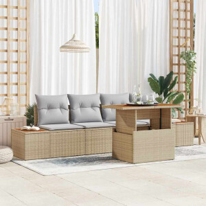 vidaXL Tuin Eetset met kussen 5 pcs Beige en Grijs