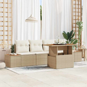 vidaXL Tuin Eetset met kussen 5 pcs Beige en Crème