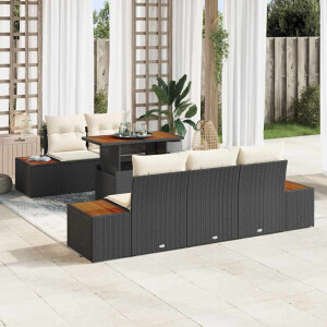 vidaXL Tuin Eetset met kussen 6 pcs Zwart en Beige