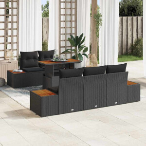 vidaXL Tuin Eetset met kussen 6 pcs Zwart en Bruin
