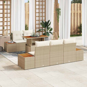 vidaXL Tuin Eetset met kussen 6 pcs Beige en Crème