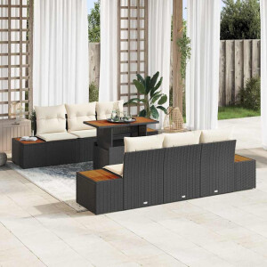 vidaXL Tuin Eetset met kussen 7 pcs Zwart en Beige