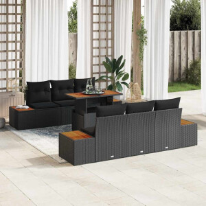 vidaXL Tuin Eetset met kussen 7 pcs Zwart en Bruin
