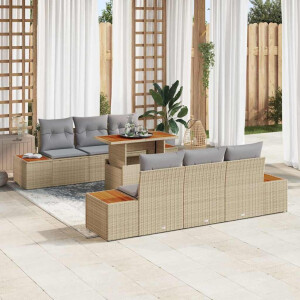 vidaXL Tuin Eetset met kussen 7 pcs Beige en Grijs