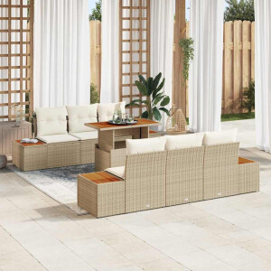 vidaXL Tuin Eetset met kussen 7 pcs Beige en Crème