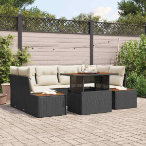 vidaXL Tuin Eetset met kussen 9 pcs Zwart en Beige