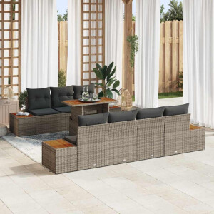 vidaXL Tuin Sofa Set met kussen 8 pcs Grijs Poly riet