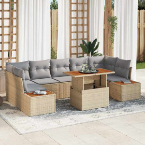 vidaXL Tuin Eetset met kussen 8 pcs Beige en Grijs