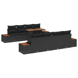 vidaXL Tuin Eetset met kussen 9 pcs Zwart en Bruin