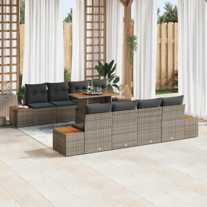 vidaXL Tuin Eetset met kussen 9 pcs Grijs en Bruin