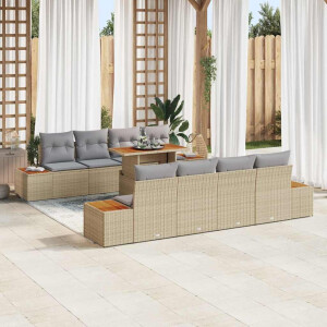 vidaXL Tuin Eetset met kussen 9 pcs Beige en Grijs
