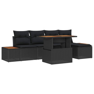 vidaXL Tuin Eetset met kussen 6 pcs Zwart en Bruin