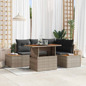 vidaXL Tuin Eetset met kussen 5 pcs Grijs en Bruin