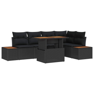 vidaXL Tuin Eetset met kussen 6 pcs Zwart en Bruin