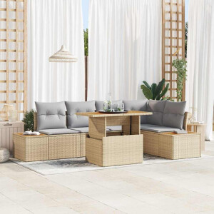 vidaXL Tuin Eetset met kussen 6 pcs Beige en Grijs