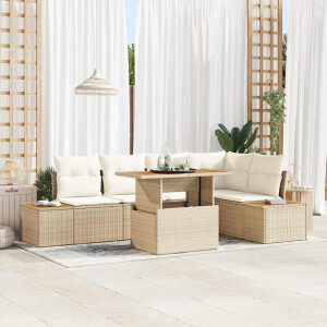 vidaXL Tuin Eetset met kussen 6 pcs Beige