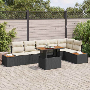 vidaXL Tuin Eetset met kussen 7 pcs Zwart en Beige