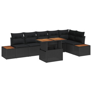 vidaXL Tuin Eetset met kussen 7 pcs Zwart en Bruin