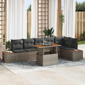 vidaXL Tuin Eetset met kussen 7 pcs Grijs en Bruin