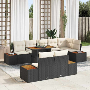 vidaXL Tuin Eetset met kussen 9 pcs Zwart en Beige