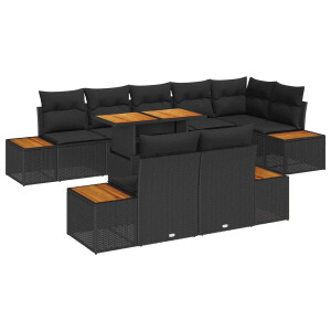 vidaXL Tuin Eetset met kussen 9 pcs Zwart en Bruin