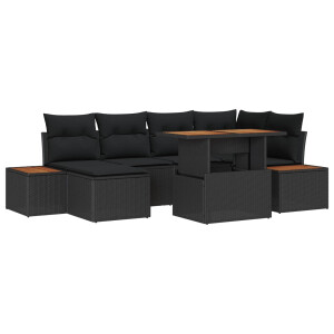 vidaXL Tuin Eetset met kussen 7 pcs Zwart en Bruin