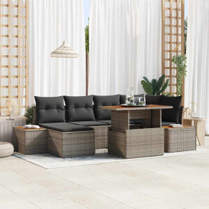 vidaXL Tuin Eetset met kussen 7 pcs Grijs en Bruin