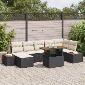 vidaXL Tuin Eetset met kussen 8 pcs Zwart en Beige