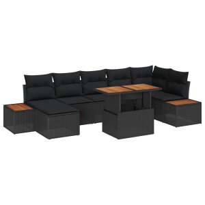 vidaXL Tuin Eetset met kussen 8 pcs Zwart en Bruin