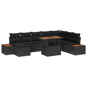 vidaXL Tuin Eetset met kussen 9 pcs Zwart en Bruin