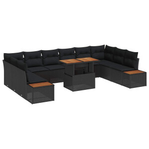 vidaXL Tuin Eetset met kussen 11 pcs Zwart en Bruin