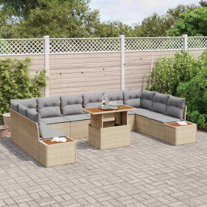 vidaXL Tuin Eetset met kussen met kussen 11 pcs Beige en Grijs