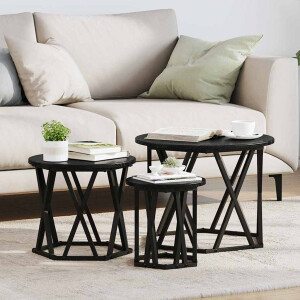 vidaXL Nestbare Bijzettafel 3 pcs Zwart Eiken Engineered hout en staal