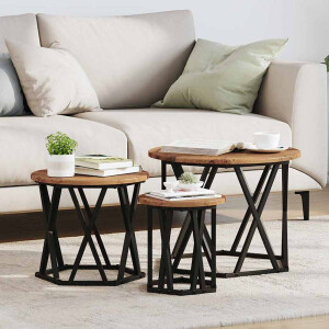 vidaXL Nestbare Bijzettafel 3 pcs Oud Hout Engineered hout en staal