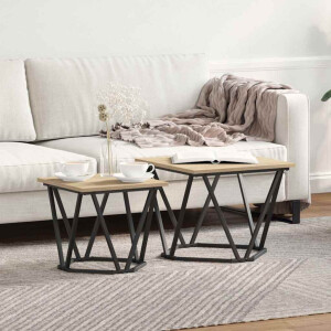 vidaXL Bijzettafelset 2 pcs Sonoma Eiken Engineered hout en staal