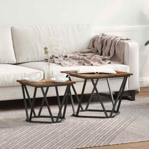 vidaXL Bijzettafelset 2 pcs Gerookt eiken Engineered hout en staal
