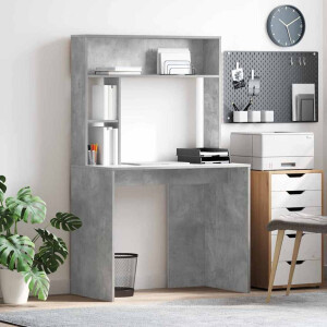 vidaXL Bureau met plank Betongrijs 91 x 50 x 149 cm Bewerkt hout