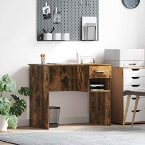 vidaXL Bureau met lade Gerookt eiken 90 x 49 x 75 cm Bewerkt hout