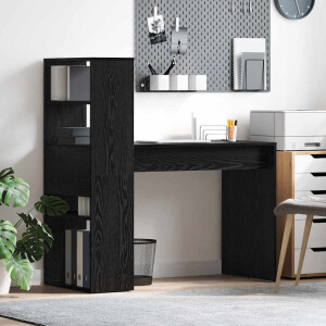vidaXL Bureau met plank Zwart Eiken 113 x 54 x 120 cm Bewerkt hout