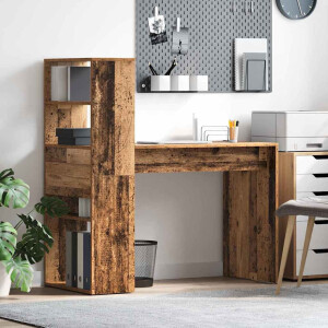 vidaXL Bureau met plank Oud Hout 113 x 54 x 120 cm Bewerkt hout