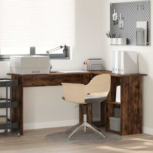 vidaXL Bureau met plank Gerookt eiken 142 x 102 x 73 cm Bewerkt hout