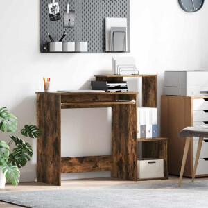 vidaXL Bureau met lade Gerookt eiken 106 x 41 x 88.5 cm Bewerkt hout