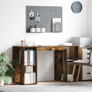 vidaXL Bureau met plank Gerookt eiken 130 x 50.5 x 75 cm Bewerkt hout