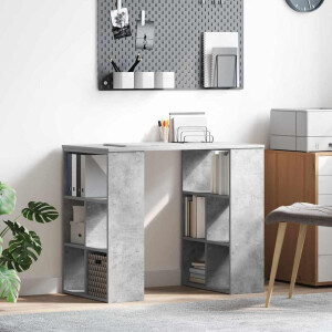 vidaXL Bureau met plank Beton Grijs 90 x 50 x 75 cm Bewerkt hout