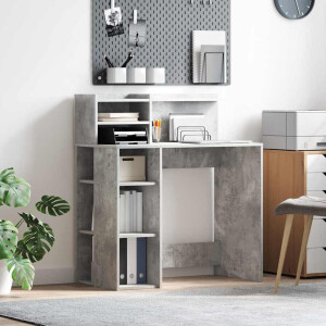 vidaXL Bureau met plank Beton Grijs 90 x 48 x 101,5 cm Bewerkt hout