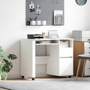 vidaXL Bureau met Wielen met lade Wit 91 x 50 x 77 cm Bewerkt hout