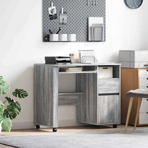 vidaXL Bureau met Wielen Grijs Sonoma 91 x 50 x 77 cm Bewerkt hout