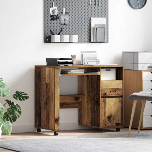 vidaXL Bureau met Wielen Oud Hout 91 x 50 x 77 cm Bewerkt hout