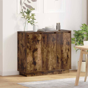 vidaXL LED Sideboard Gerookt eiken 90 x 32 x 75 cm Bewerkt hout