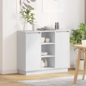 vidaXL LED Sideboard Wit 90 x 32 x 75 cm Bewerkt hout